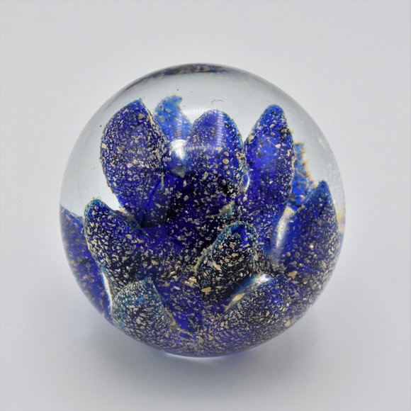 Vintage Cobalt Blue and Gold Flecks Paperweight - Picture 8 of 9
